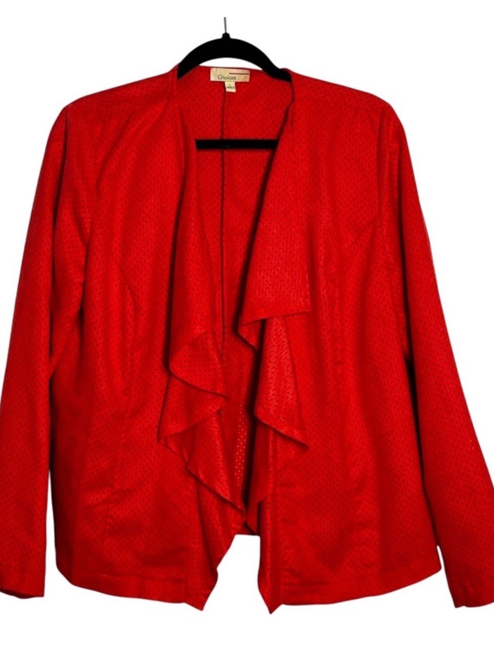 Choices Red Ruffle-Front Open Blazer - Picture 2 of 8